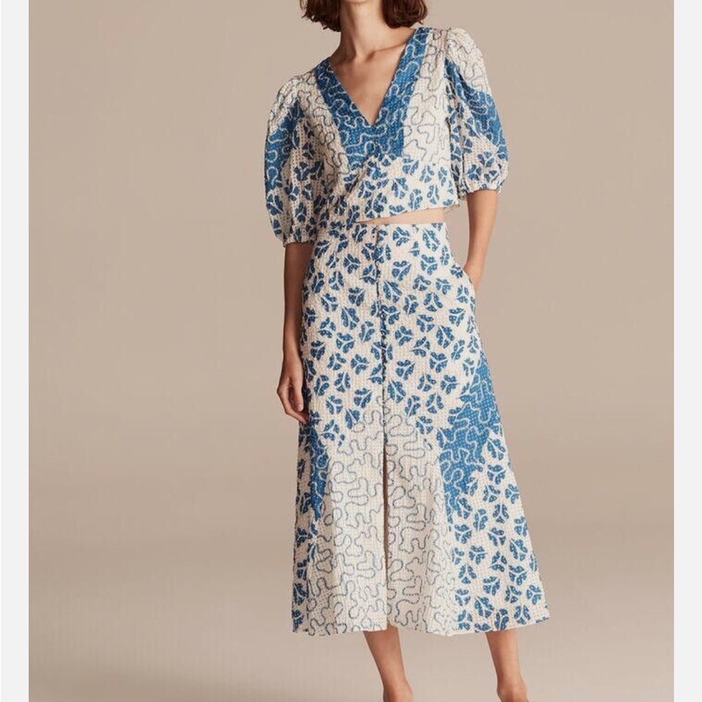 Rebecca Taylor Snow Combo Perla V Neck and Skirt Set